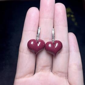 S925朱砂耳坠-爱心耳扣
