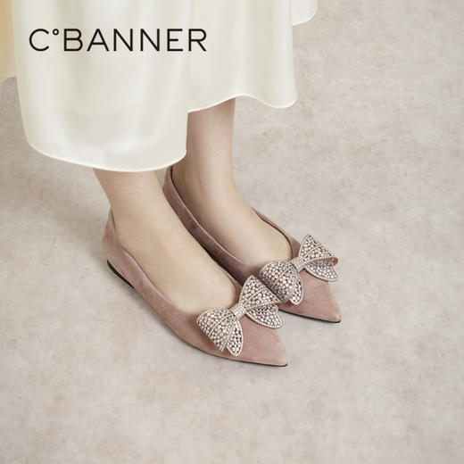 千百度蝴蝶结小香风单鞋女春季晚晚鞋低跟平底鞋A24153305 商品图2