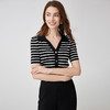 EITIE爱特爱修身显瘦黑白条纹翻领气质百搭针织衫上衣夏新款B2401306针织衫 商品缩略图3