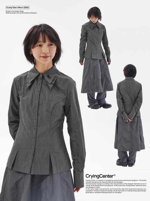 CryingCenter 双层领子修身OL通勤可塑质感衬衣 哭喊中心 商品图2