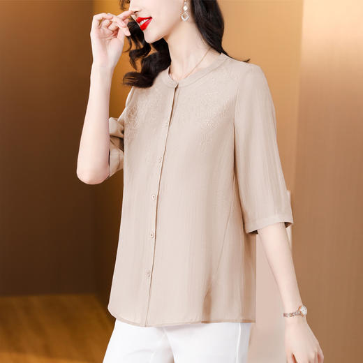 KQL-3033夏季新款时尚宽松舒适七分袖棉麻衬衫百搭大码纯色小衫 商品图7