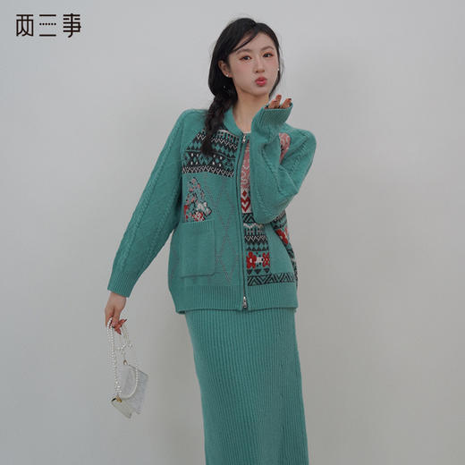 两三事随行欢脱冬季新款复古不对称毛织高腰半身裙长裙 商品图0