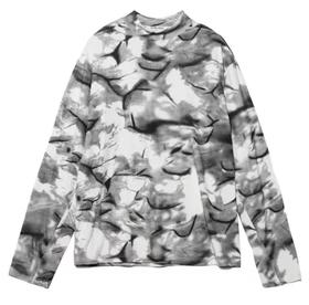 T423秋冬新款渐变水墨印染圆领长袖打底衫宽松休闲百搭潮流T恤