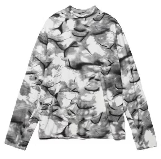 T423秋冬新款渐变水墨印染圆领长袖打底衫宽松休闲百搭潮流T恤 商品图0