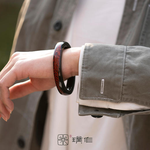 璞作文化 青白龙手镯 和田玉大漆工艺手镯 商品图5