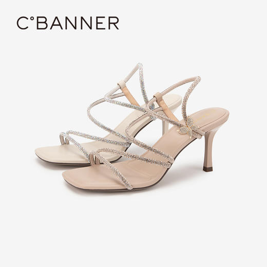 千百度细高跟绝美时装凉鞋女夏季时尚方头钻带配裙子凉鞋A24381207 商品图1