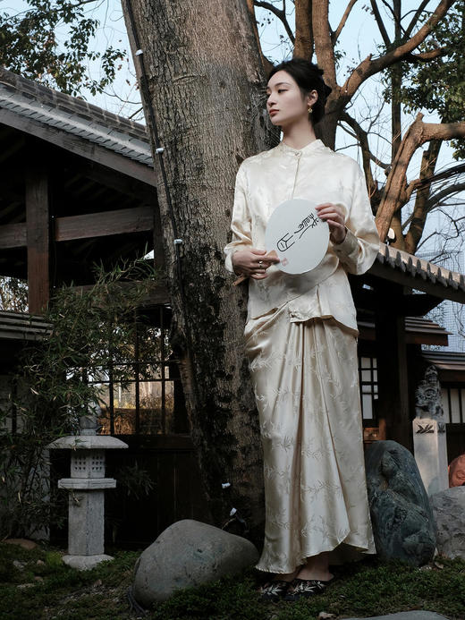 盛唐牡丹 |香槟金真丝提花文竹上衣 商品图5