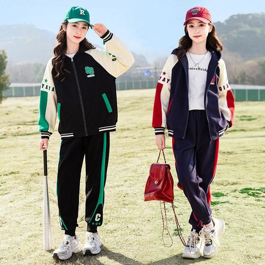 女童春装运动套装洋气中大童2024新款儿童装春秋款休闲针织两件套 商品图0