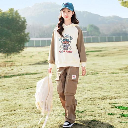 女童连帽运动套装2024新款休闲两件套中大童春秋卫衣工装裤两件套 商品图2
