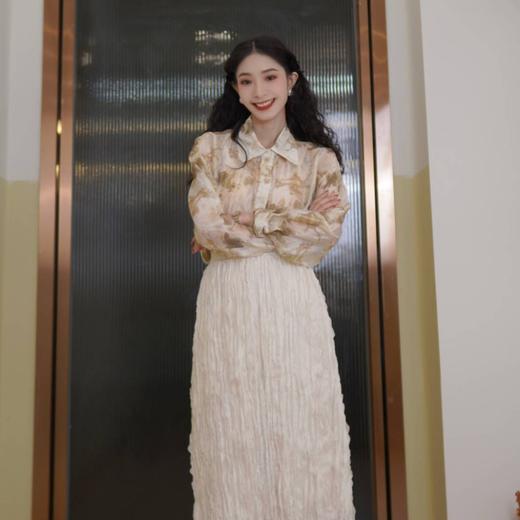 两三事行云如水国潮系列春季设计感小众气质衬衫复古印花宽松衬衣 商品图3