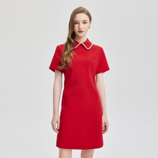 PE807斯尔丽2024新款名媛气质翻领钉珠款小礼服感小个子减龄时尚连衣裙 商品图0
