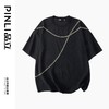 PINLI品立2024夏季新款男士拼接短袖T恤锁链织带潮牌宽松休闲体恤B242111042 商品缩略图3