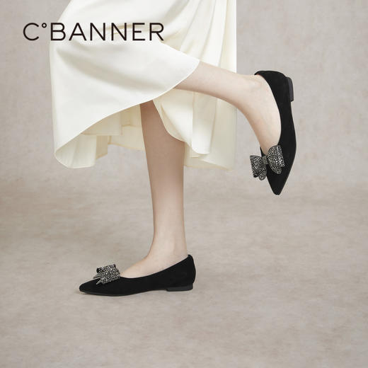 千百度蝴蝶结小香风单鞋女春季晚晚鞋低跟平底鞋A24153305 商品图4