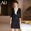 AD高级感香槟色接拼领醋酸连衣裙女2023春夏双排扣西装裙主持服装 商品缩略图2
