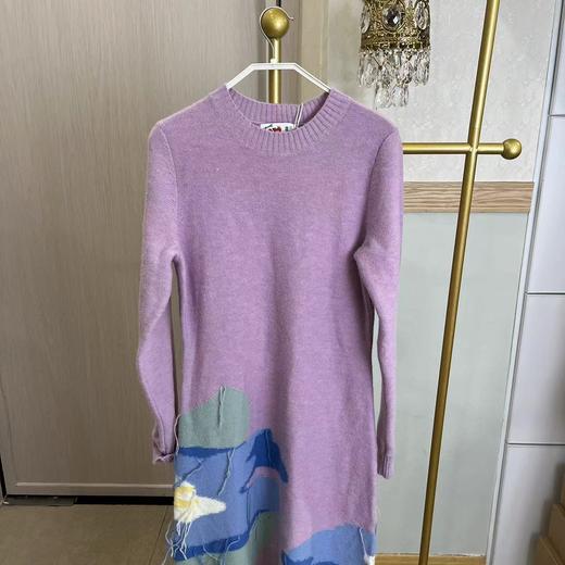 两三事春秋设计款宽针织圆领加厚连衣裙紫色开春洋气春日休闲风 商品图3