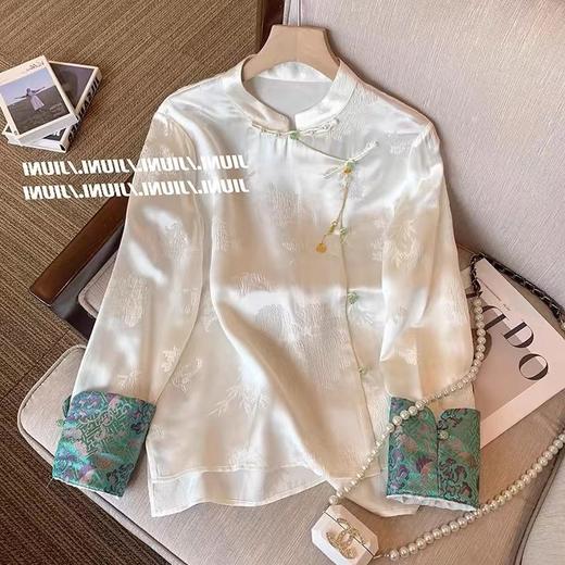 AHM-6991新中式国风时尚提花白色衬衫春季新款高级感唐装盘扣上衣 商品图0