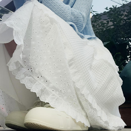 【法式蛋糕蕾丝裙】气质白色蕾丝花边半身裙  高腰A字中长款温柔风垂感蓬松半裙 商品图1