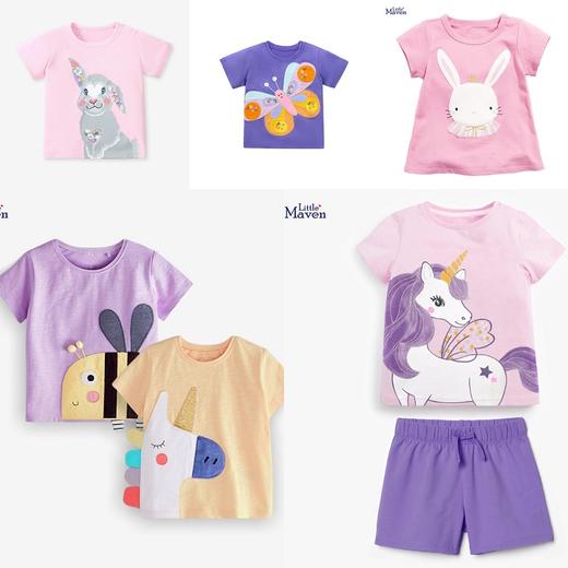 【12款！夏日穿搭不重样】Little maven儿童t恤欧美童装夏季新款女童t恤针织可爱棉质打底衫短袖 商品图0