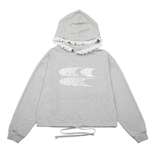 CryingCenter 花灰慵懒芭蕾风休闲薄款蕾丝经典3clogo带帽卫衣 商品图4