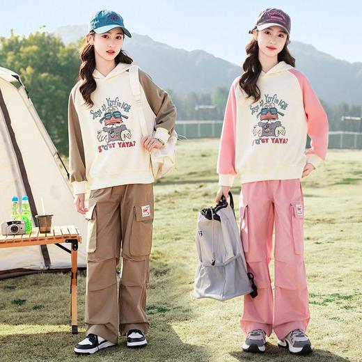 女童连帽运动套装2024新款休闲两件套中大童春秋卫衣工装裤两件套 商品图1