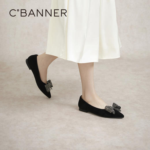 千百度蝴蝶结小香风单鞋女春季晚晚鞋低跟平底鞋A24153305 商品图0