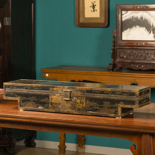 清 铜包边大漆描金山水人物轿箱 商品图4