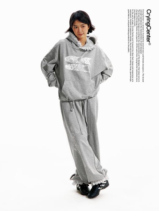 CryingCenter 花灰慵懒芭蕾风休闲薄款蕾丝经典3clogo带帽卫衣 商品图1