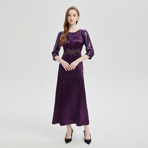 PE824斯尔丽24春夏新品礼服系列拼接闪亮柔软亮片连衣裙 商品图0