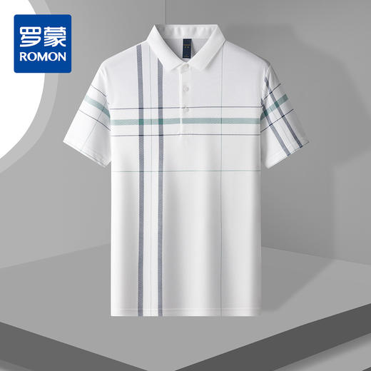 【含桑蚕丝】罗蒙男士夏季撞色线条商务polo衫男短袖男t恤男 商品图2