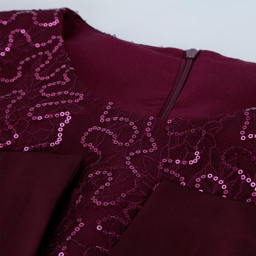 PE818斯尔丽24新款法式浪漫拼接蕾丝假两件式七分袖奢华简约礼服连衣裙 商品图5