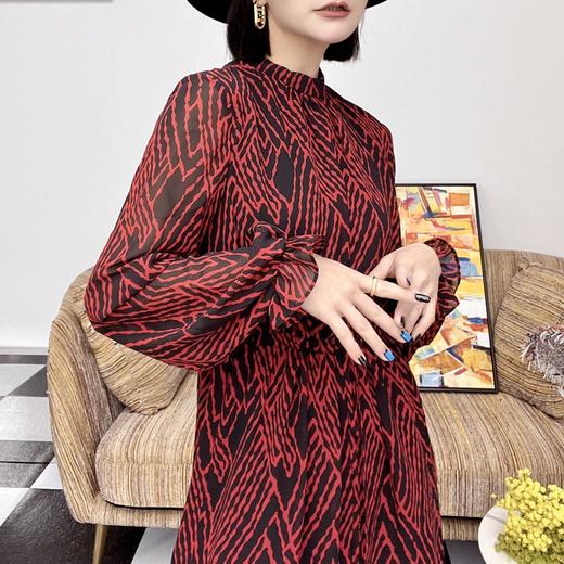 【S1M1】臣禾小立领斑马纹连衣裙9203020376 商品图1