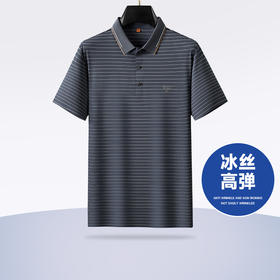 【冰丝高弹】【新款DDP】大依优型大码条纹翻领短袖Polo衫加肥加大男士大号弹力透气舒适夏季半袖