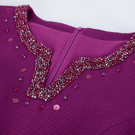 PE840斯尔丽2024新款法式宫廷立体泡泡袖收腰A摆领口钉珠连衣裙 商品图4