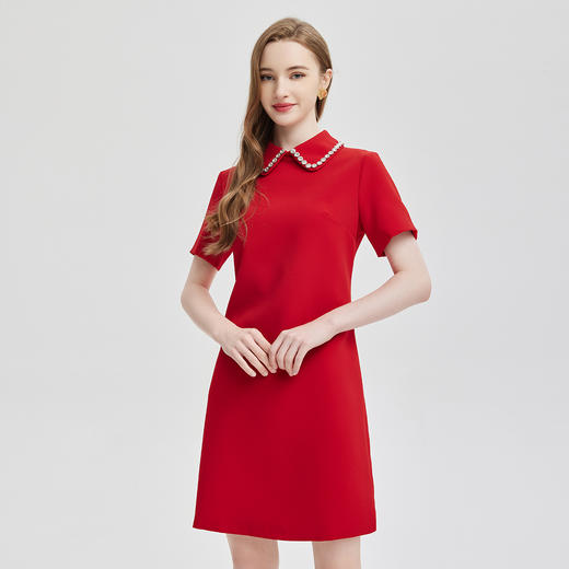 PE807斯尔丽2024新款名媛气质翻领钉珠款小礼服感小个子减龄时尚连衣裙 商品图2