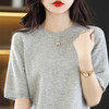 丁摩~100纯羊毛圆领五分袖针织衫女春秋短袖上衣宽松中袖T恤纯色打底衫JJIA209 商品缩略图11