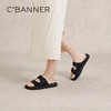 千百度黑色一字拖女夏季平底踩屎感拖鞋外穿拖鞋A24375180 商品缩略图4