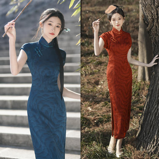 艾旗绣时尚改良新中式长款连袖旗袍2024春夏款复古国潮风少女旗袍 商品图0