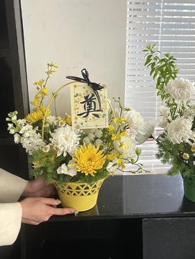 【清明节热卖】黄色小提篮/菊花花篮（大小号）
