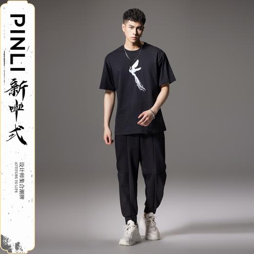 PINLI品立新中式2024夏季新款国潮飞鸟短袖T恤男士贴布绣休闲上衣BG242111058 商品图1