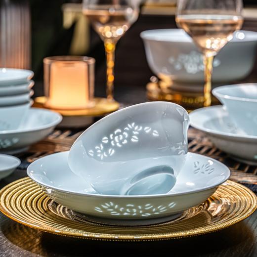 富玉 |  景德镇高温玲珑瓷青釉玉牡丹釉下餐具组合装礼盒装 商品图1