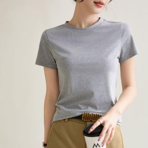 纯色正肩修身圆领棉短袖T恤女2024春夏新款气质内搭套头上衣 商品图2