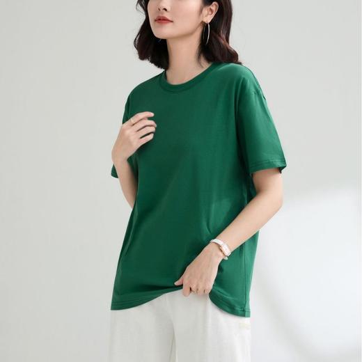 纯棉宽松纯色220克圆领T恤女2024春夏新款短袖套头基础款中性上衣 商品图2