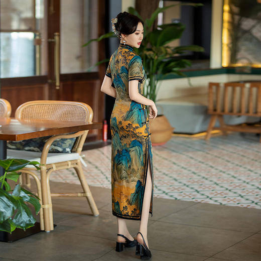 2024年新款旗袍女春秋款复古修身礼服新中式妈妈旗袍三分袖旗袍 商品图4