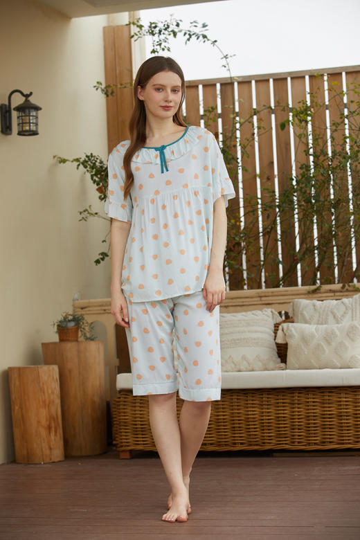 【39元限时秒杀】【秀黛】女荷叶边绵绸短袖套装女士夏季睡衣家居服L2551039T【门店同款】【如遇缺货自动退款，介意勿拍】 商品图0