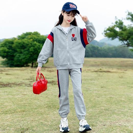 女童春秋装运动套装洋气2024新款大儿童装时髦爱心字母卫衣两件套 商品图2