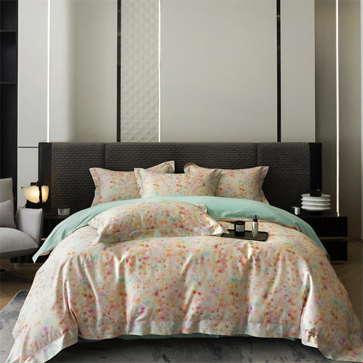 自然醒60支贡缎新疆长绒棉轻奢印花四件套居家床单被套纯棉套件床品KY 商品图2