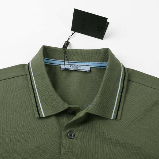 春夏新款  简约经典 浅蓝色撞色线条 刺绣小标 纯棉翻领短袖POLO衫 Z-11527 商品图10
