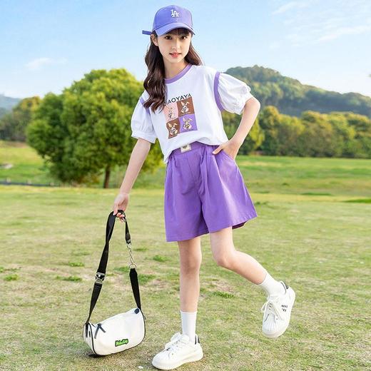女童夏季套装2024新款童装儿童时尚网红短袖T恤女大童休闲两件套 商品图3