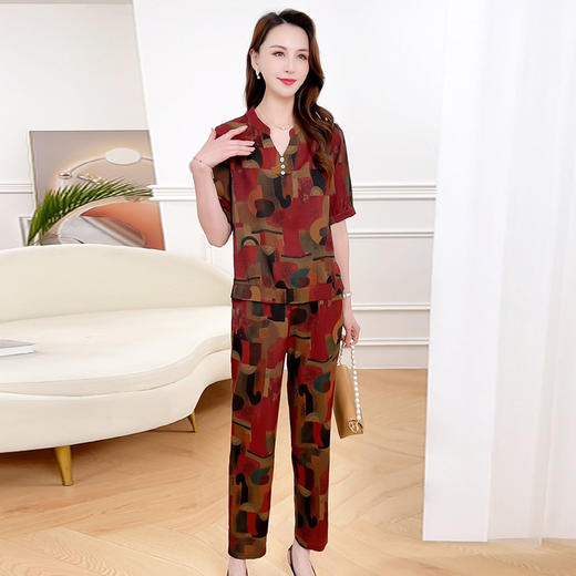 QYM JH820-L时尚小衫宽松休闲显瘦锥形裤印花两件套 商品图2