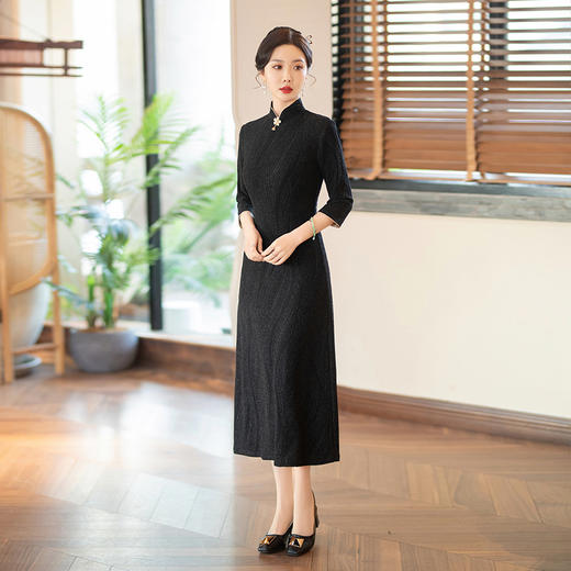 SYG784中式七分袖旗袍女春秋款复古修身礼服2024年新款旗袍 商品图2